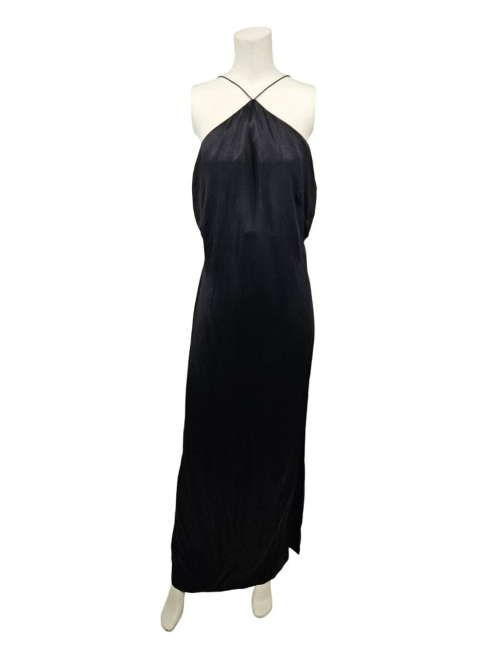 Massimo Dutti Studio Black Maxi Dress Spaghetti Straps Size M Satin NWT $229